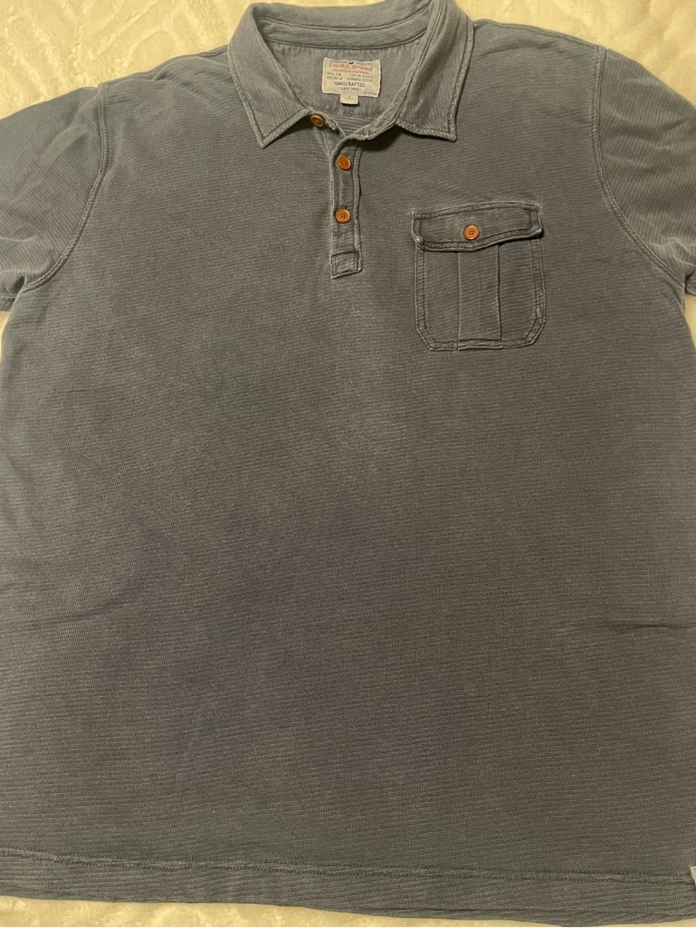 Lucky Brand textured Blue Short-Sleeve Polo with Chest Pocket